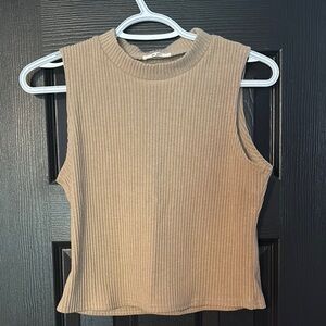 Tan Ribbed Sleeveless Top